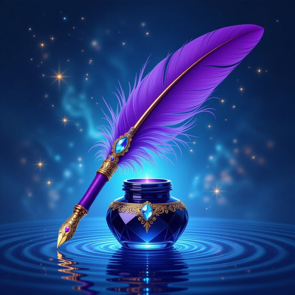 Opulent Quill with Diamond Ink: Astral Illustration