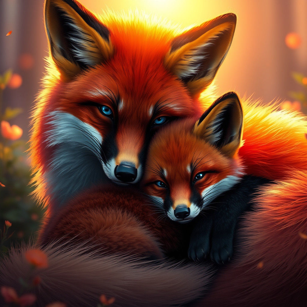 Fox Mother and Pup in Matte Painting Style