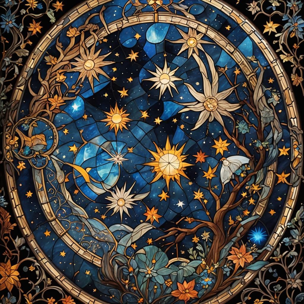Stained Glass Night Sky Art, Intricate Celestial Masterpiece