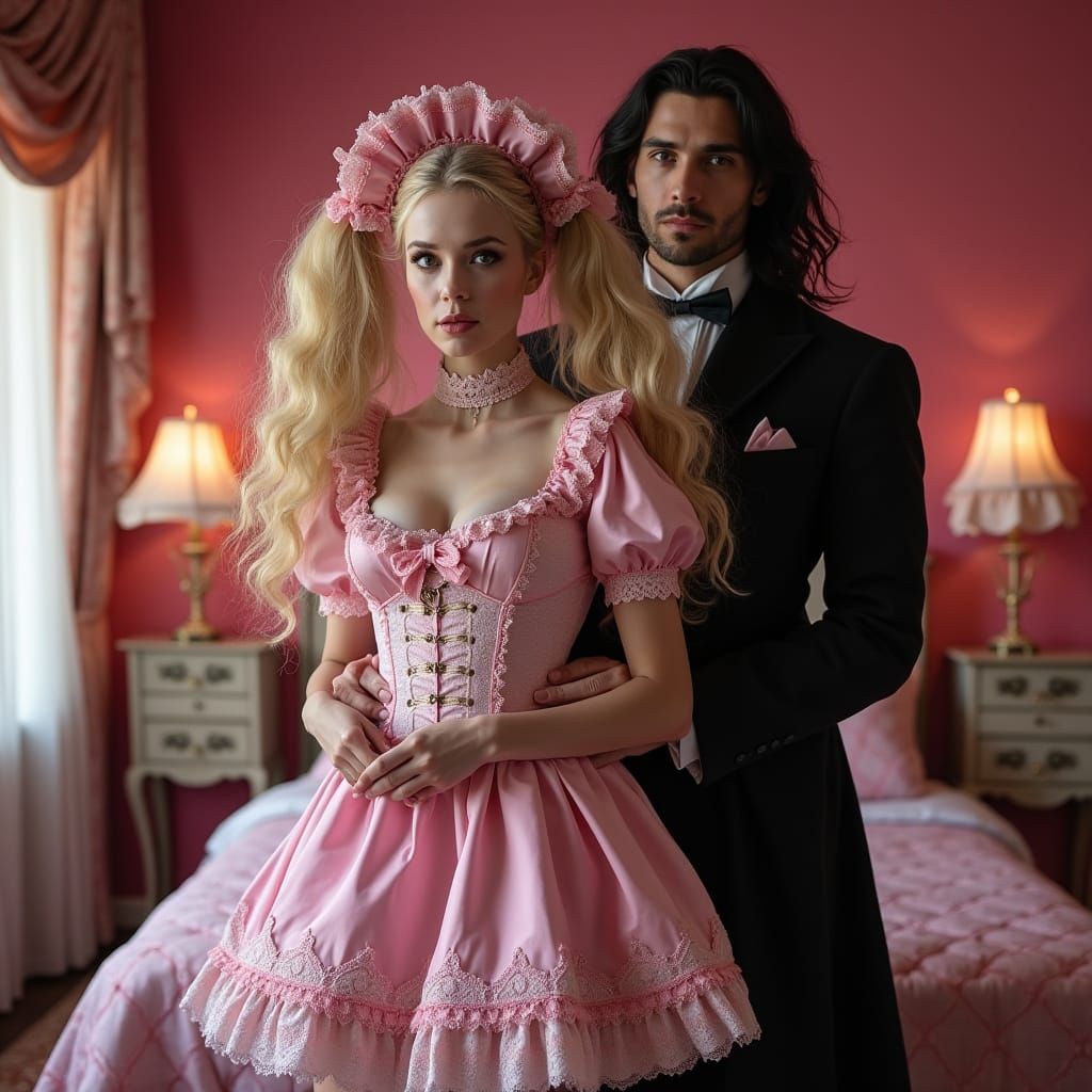 Vampire King Shows Off Sissy Maid in Girly Bedroom