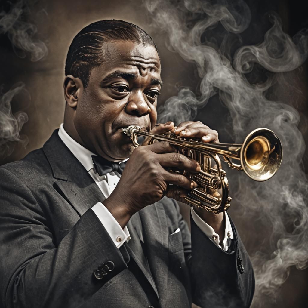 Louis Armstrong Portrait in Smoky Jazz Club