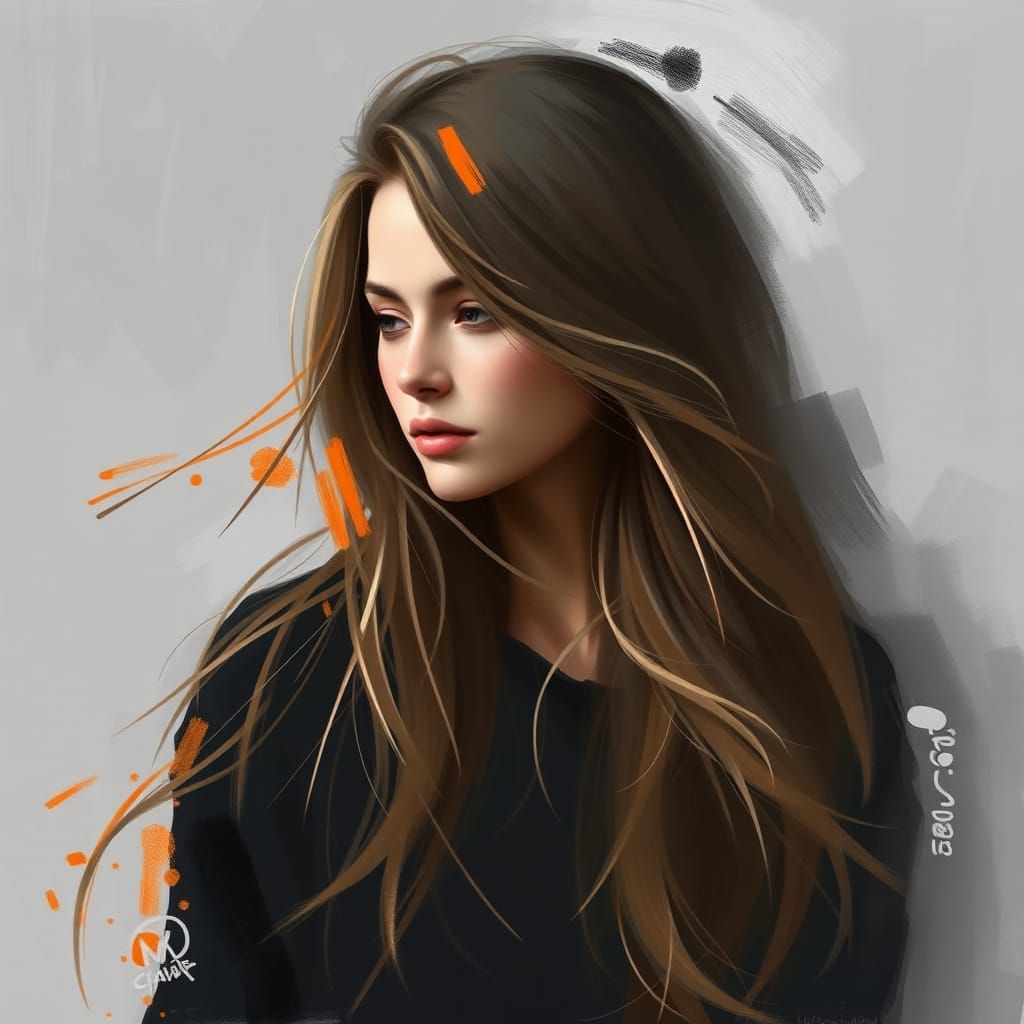 Impressionistic Woman with Flowing Hair Digital Painting