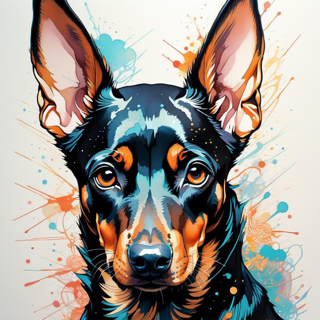 Anime Doberman Puppy Portrait in Vibrant Detail