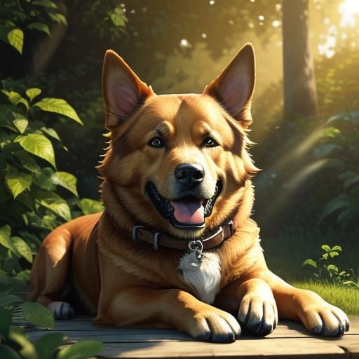 Chill Dog Sunbathing in Golden Hour Light