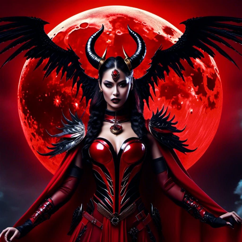 Fantasy Villainess with Horns and Red Aura