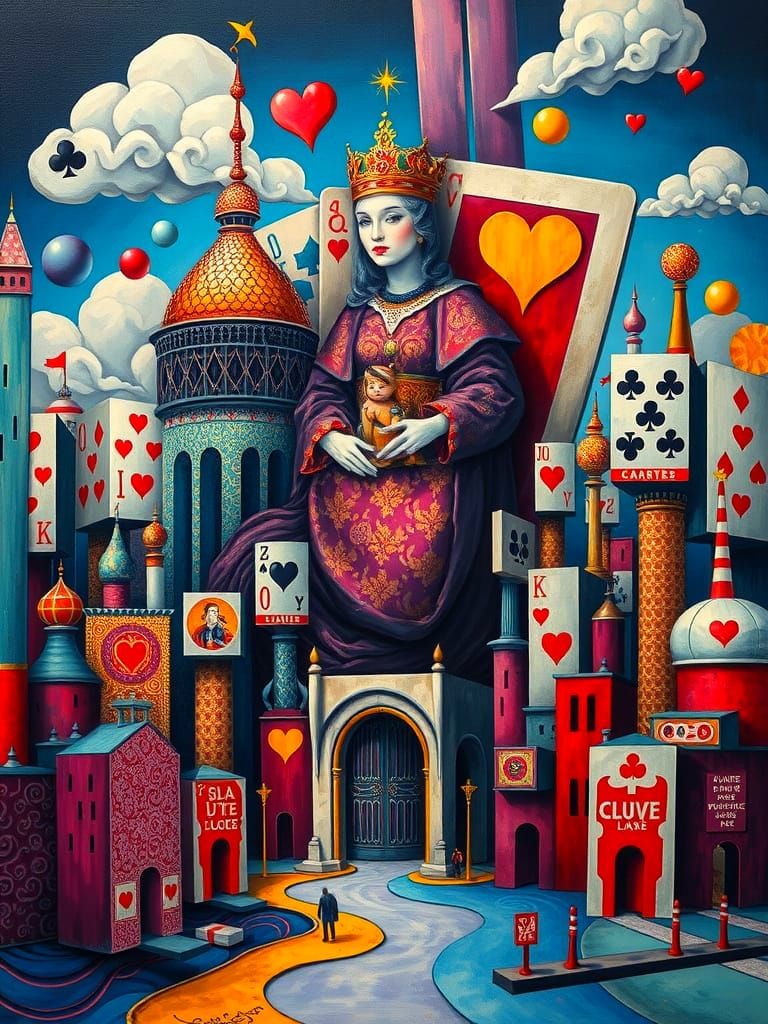Surreal Pop Art Cityscape of Playing Card Buildings