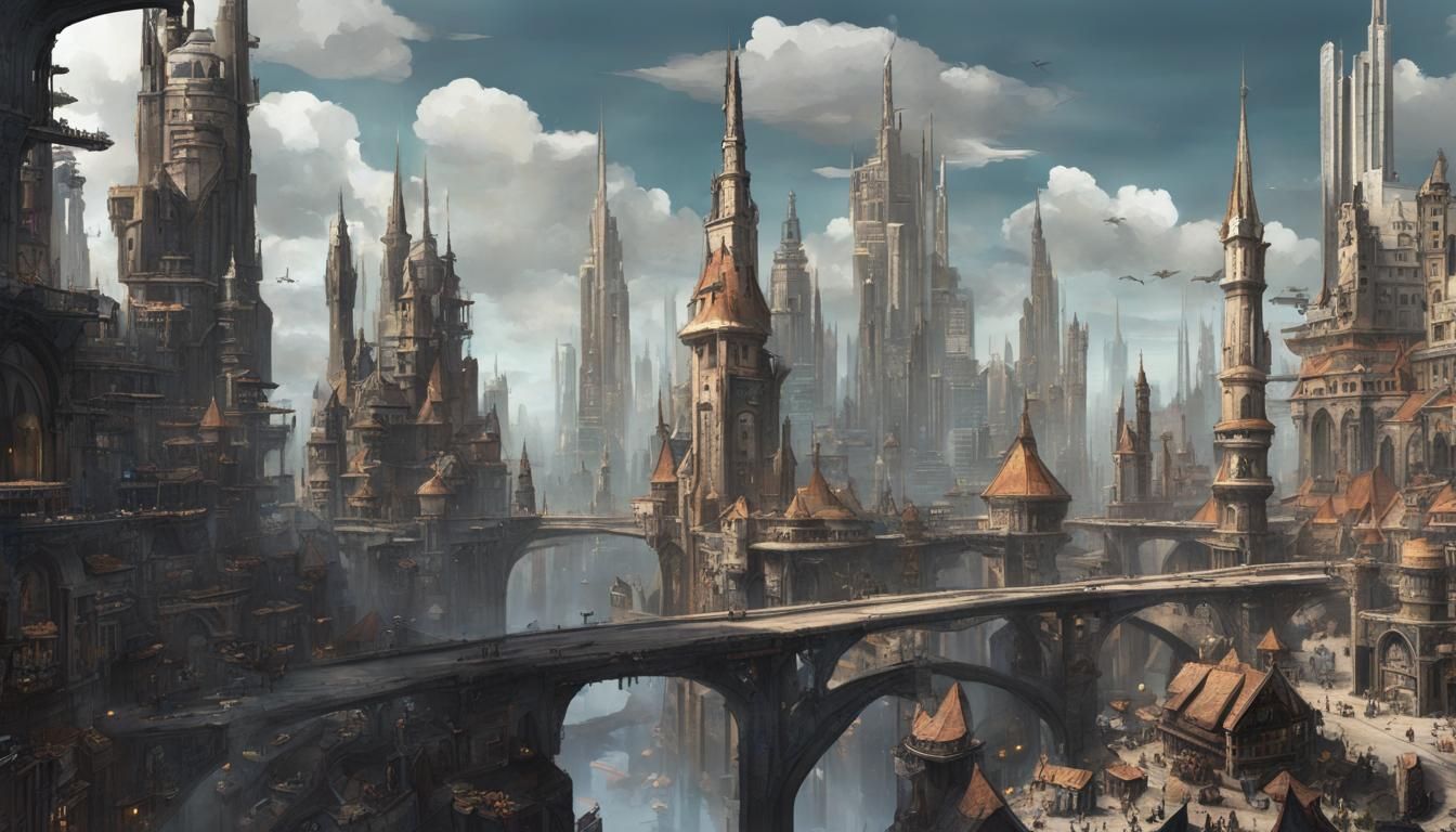 Medieval Futurepunk Cityscape Galaxy Fusion