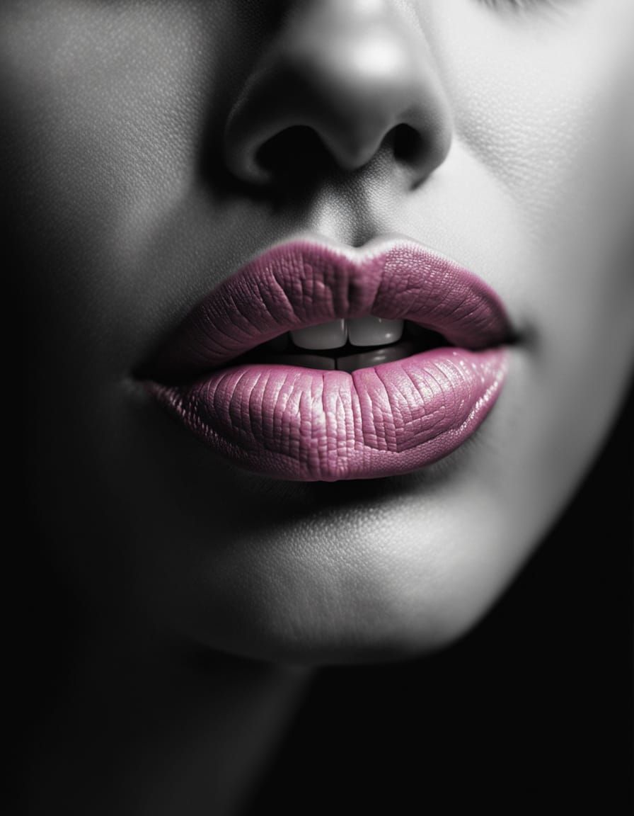 Chiaroscuro Lips with Pastel Flower Photography