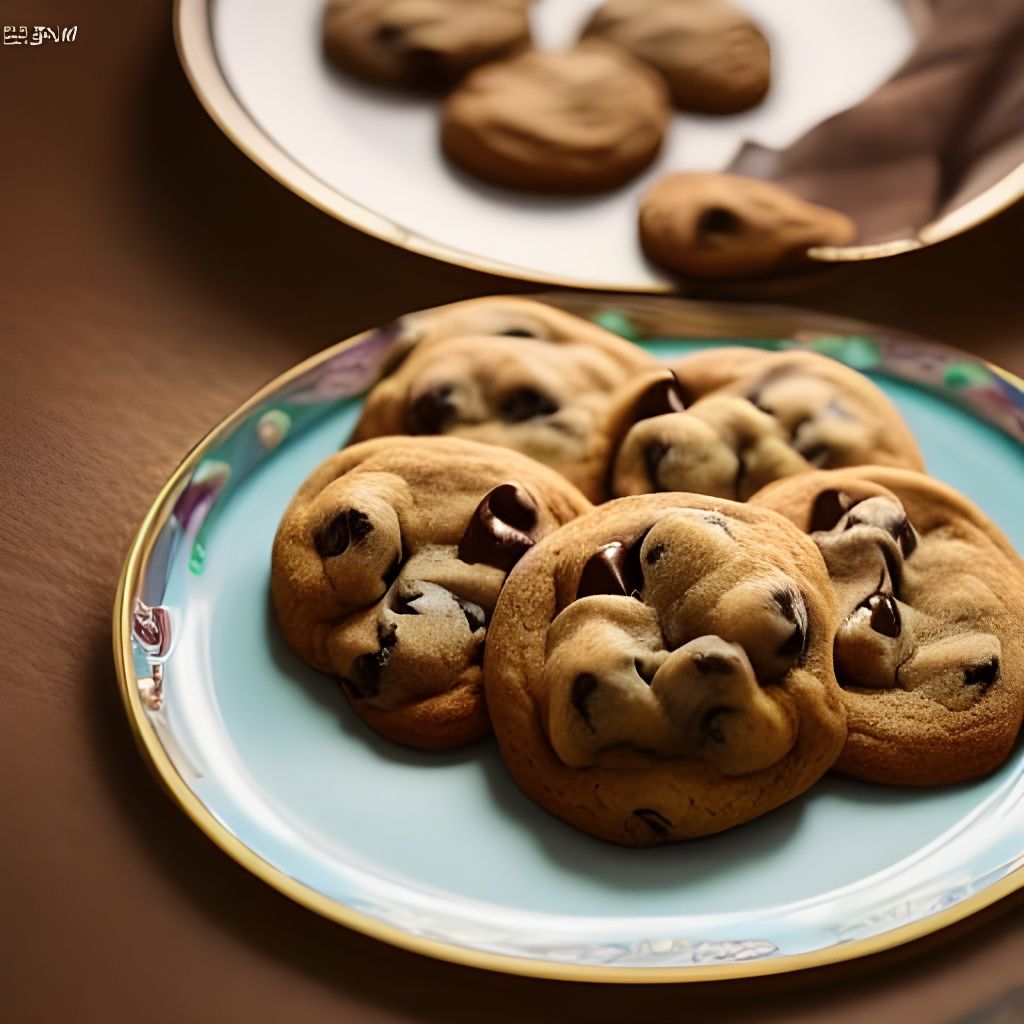 Hyperdetailed Chocolate Chip Cookies on Porcelain Plate