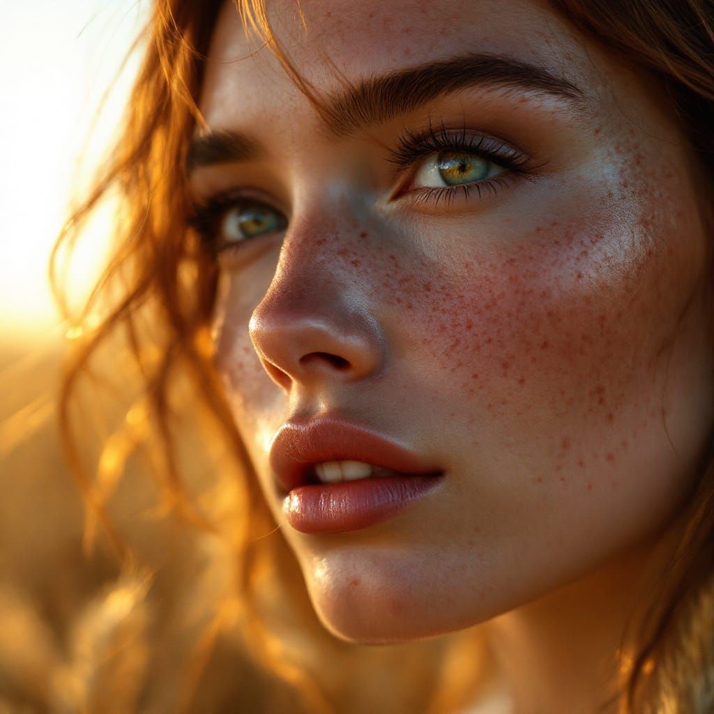 Warm Glow on a Serene Woman's Face
