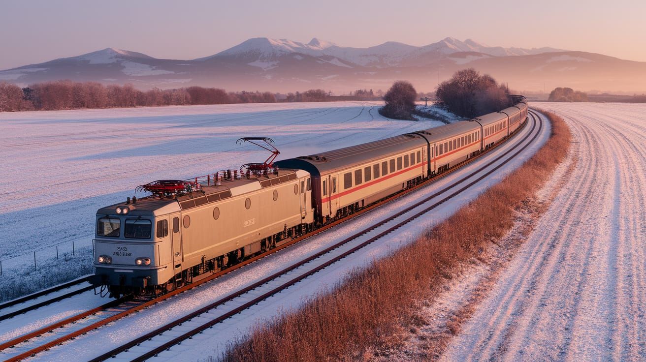 French Alstom CC6500 Train on Snow in Countryside