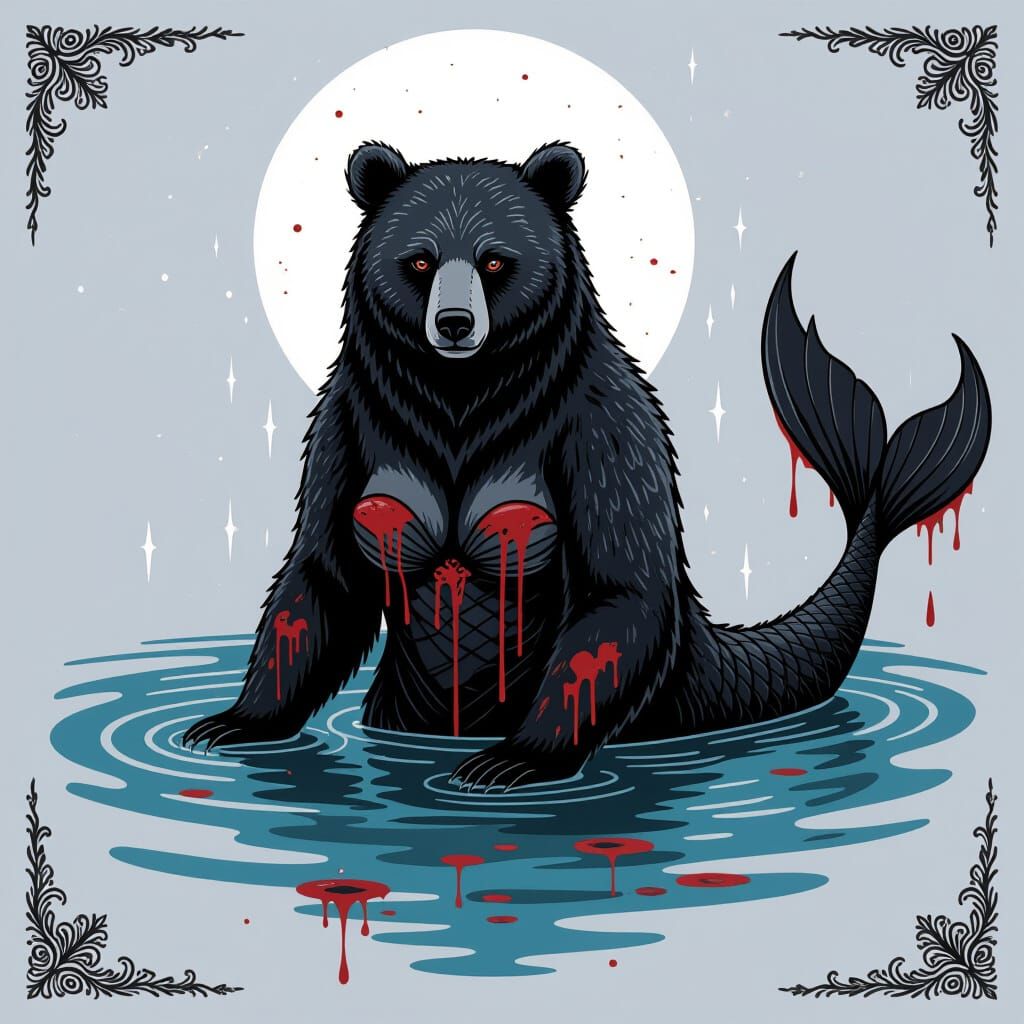 Gothic Bear Mermaid With Blood Ocean