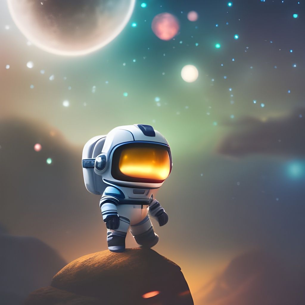 Chibi Astronaut in Starry Night, Ghibli-esque Art