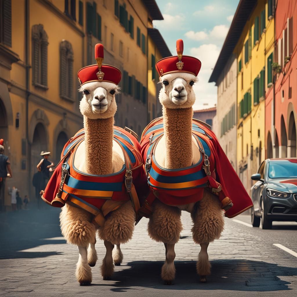 Alpacas as Swiss Guards in Florence: Splash Art