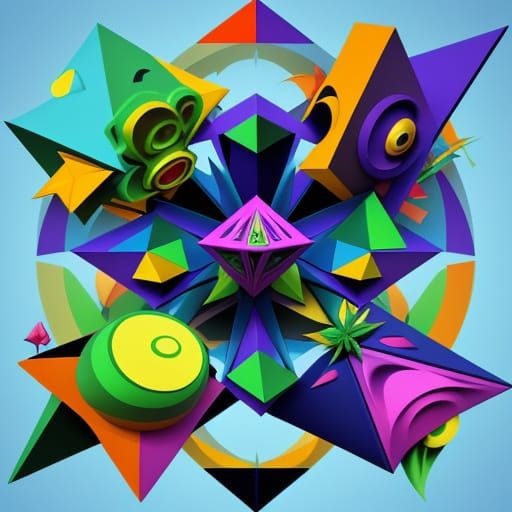 Cubist Alien Cannabis Logo in 3D Cartoon Style