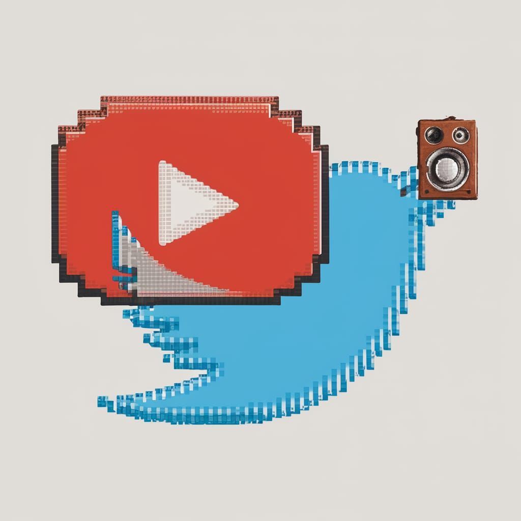 Pixelated YouTube and Twitter Logos Illustration