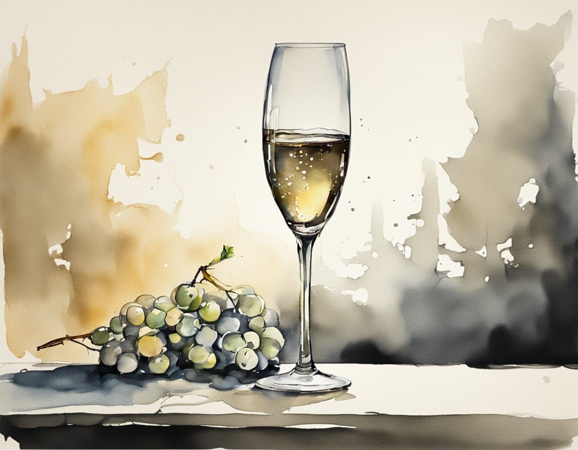 Delicate Champagne Glass in Whimsical Watercolor