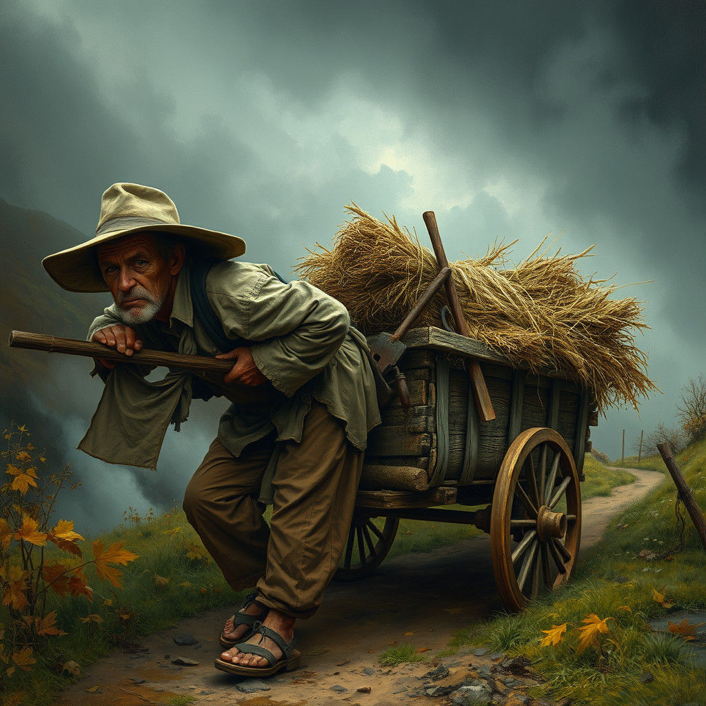 Peasant Pulling Cart: Atmospheric, with Surreal Touches