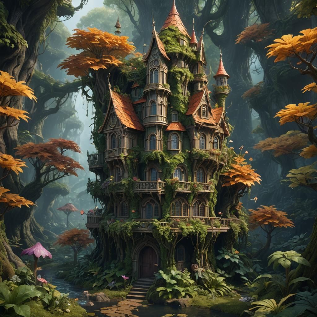 Fantastical Fairy Habitat in Leaf Building
