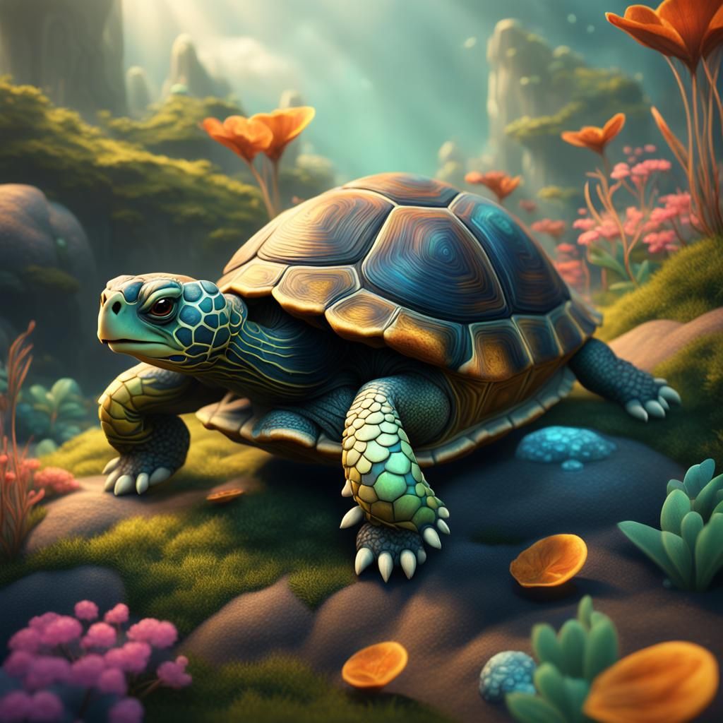 Cute Turtle in Detailed Fantasy Art