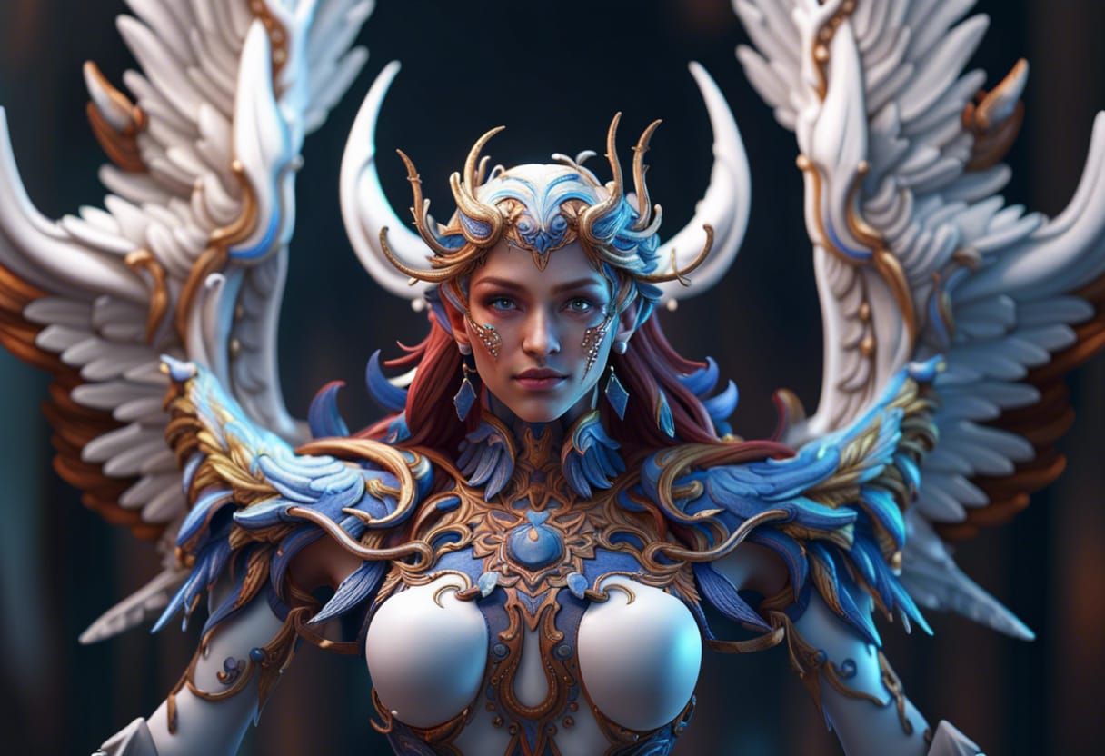 Smiling Angel Head in Deep Color, Fantasy Art