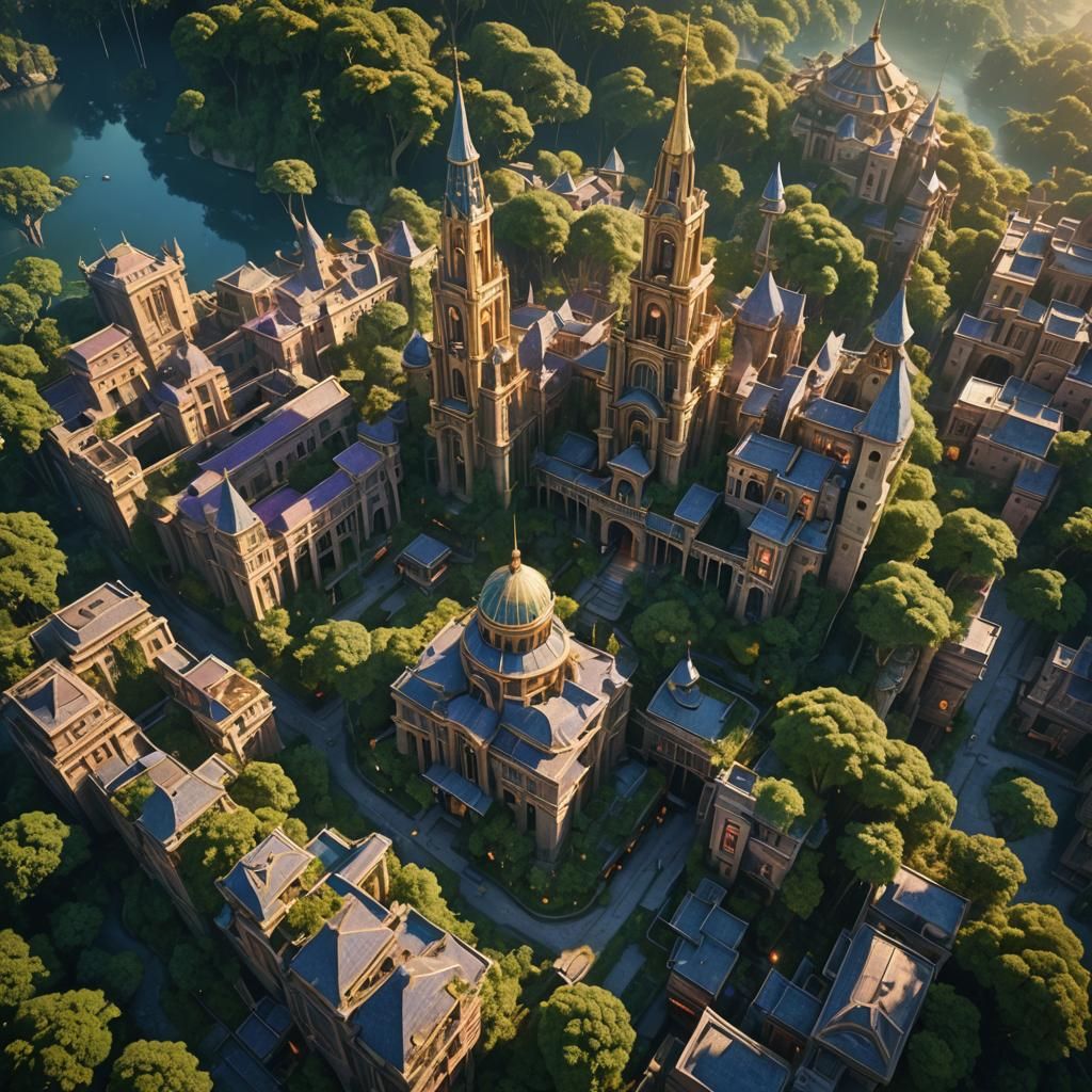 Lush Forest City: A Matte Painting Dream