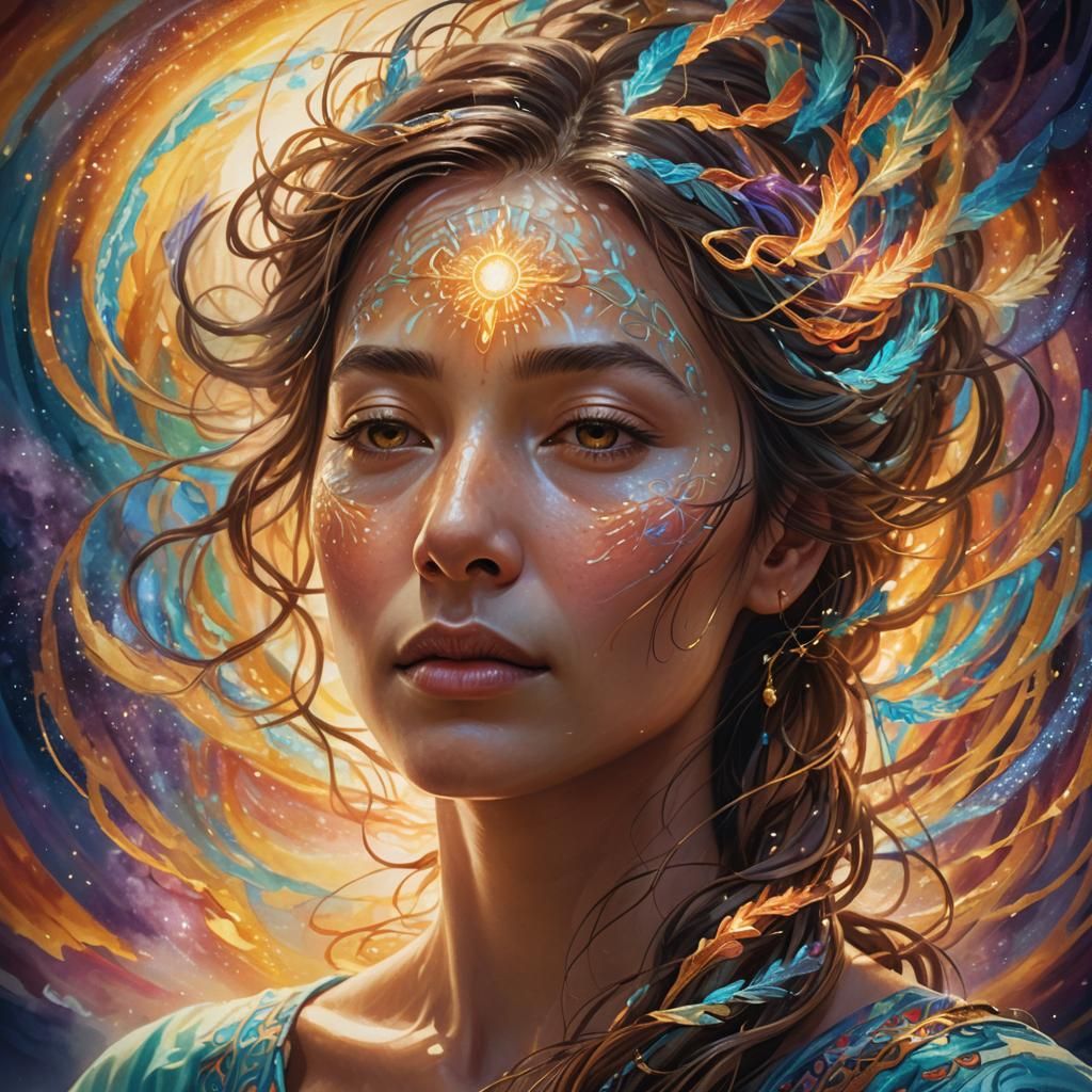 Serene Face Surrounded by Spiritual Energy