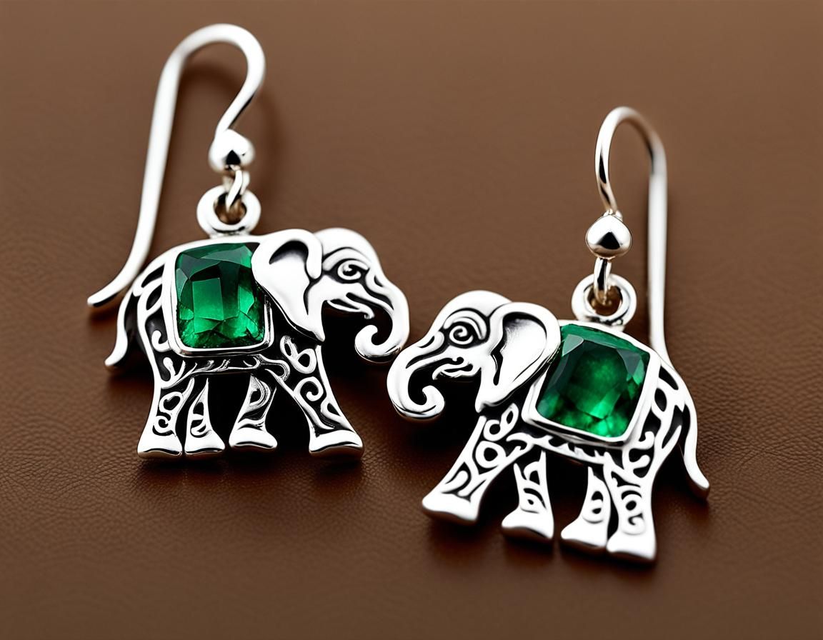 Elegant Elephant Earrings with Emeralds