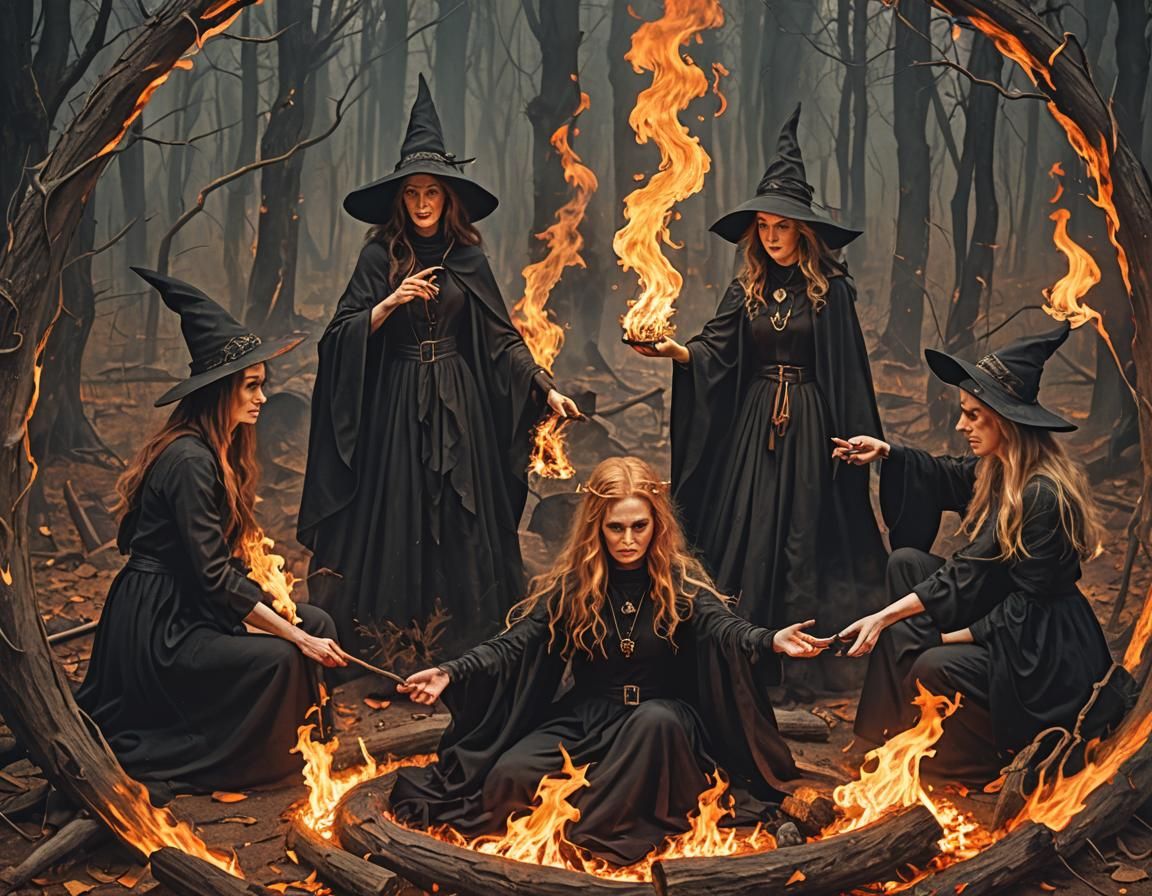 Witches' Coven in Circle of Fire