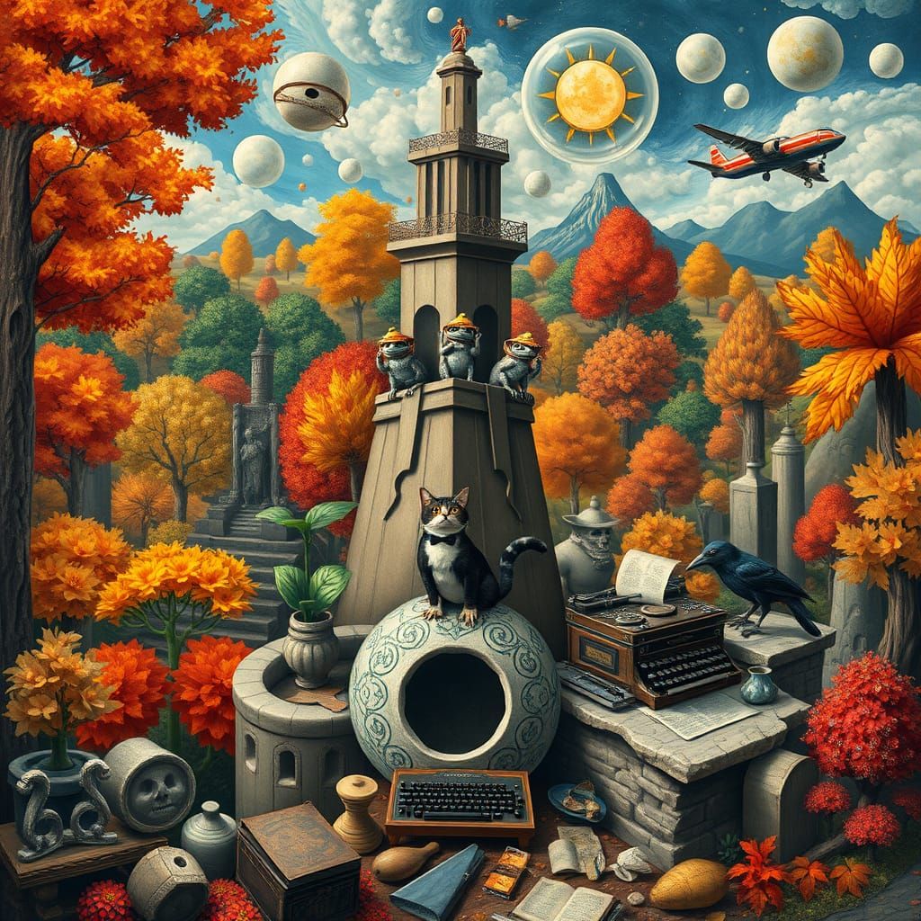 Cosmic Warrior in Vibrant Autumnal Dreamscape