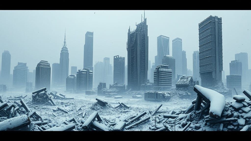 Bleak Winter Cityscape in Dystopian Concept Art Style
