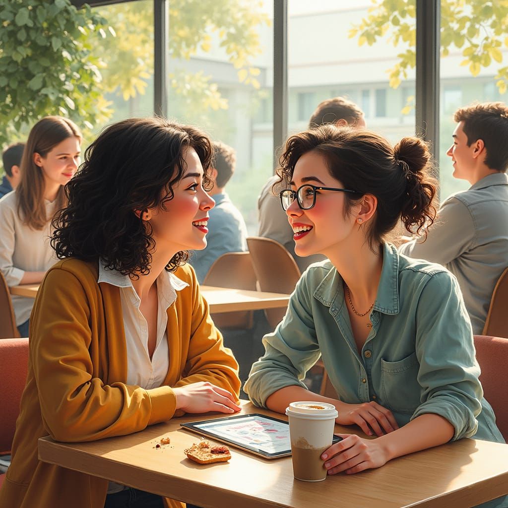 Animated Cafe Discussion in Watercolor Style