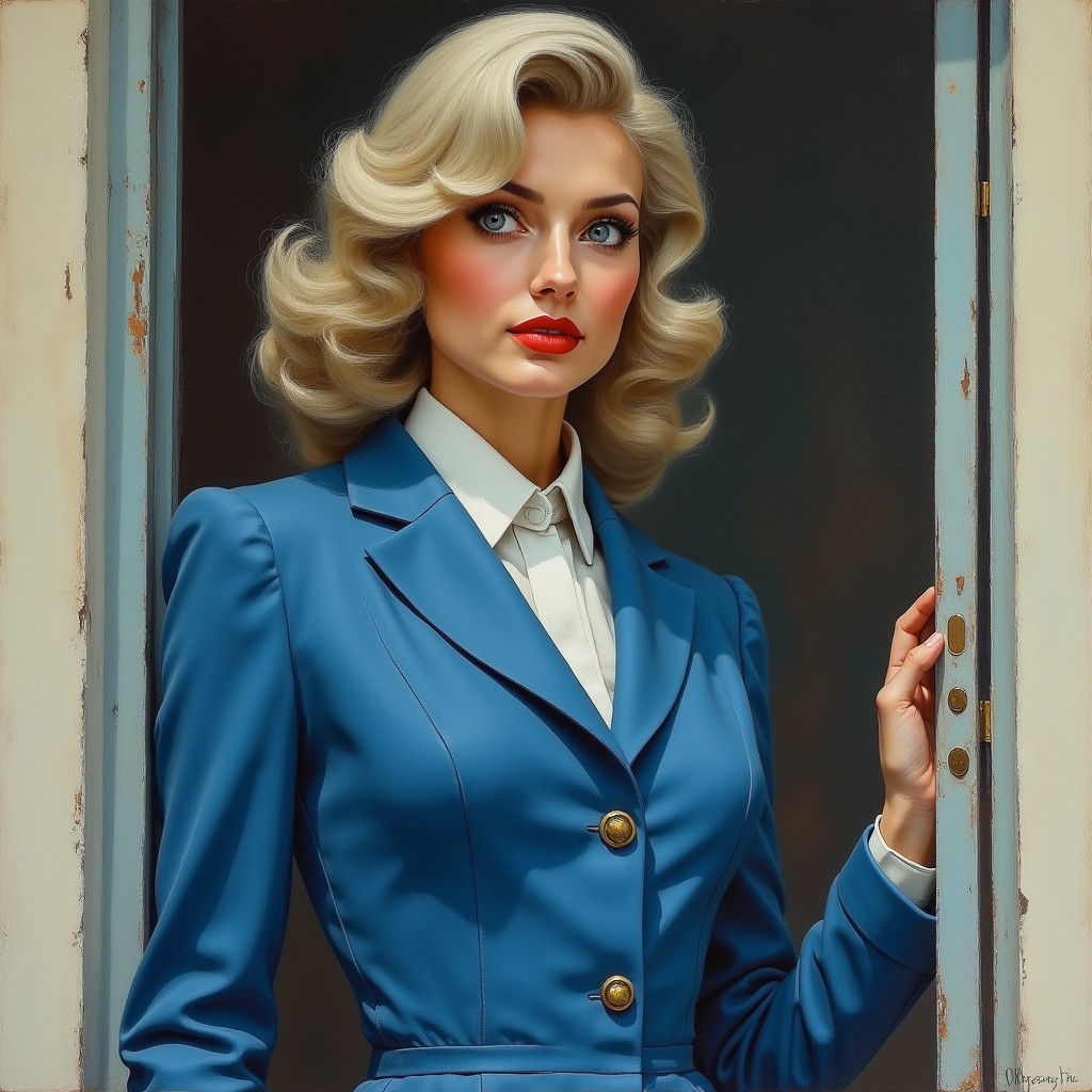 Elegant Woman in Blue Suit: Vintage Paperback Art