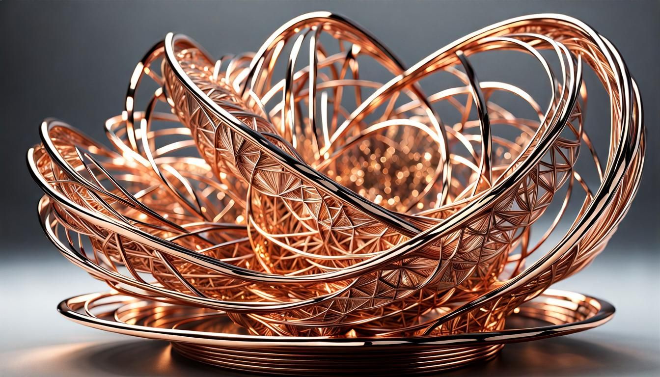 Detailed Metal Fractal Sculpture in Gold, Silver, and Copper