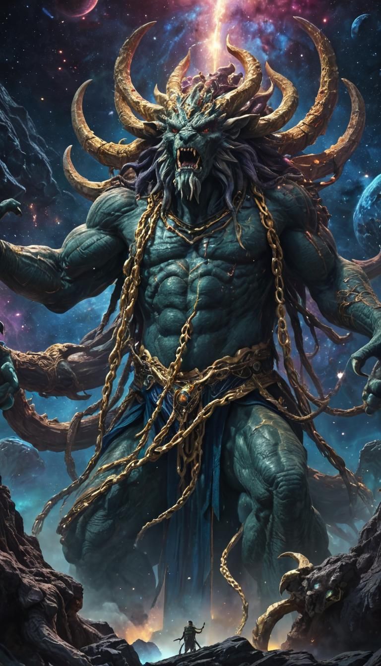 Ancient Gods Encircle Cosmic Entity: Epic Fantasy Art