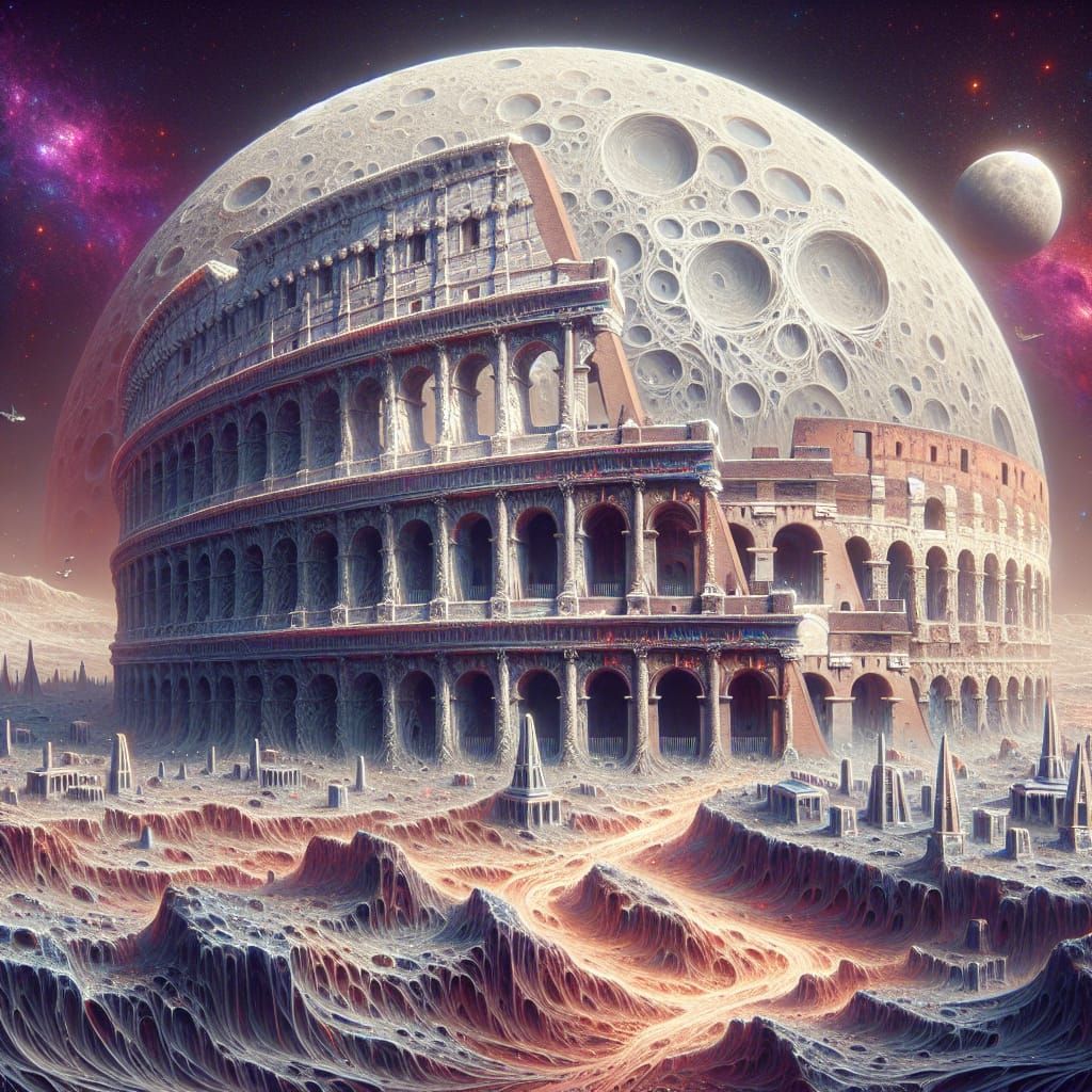 Colosseum on the Moon in Matte Painting Style