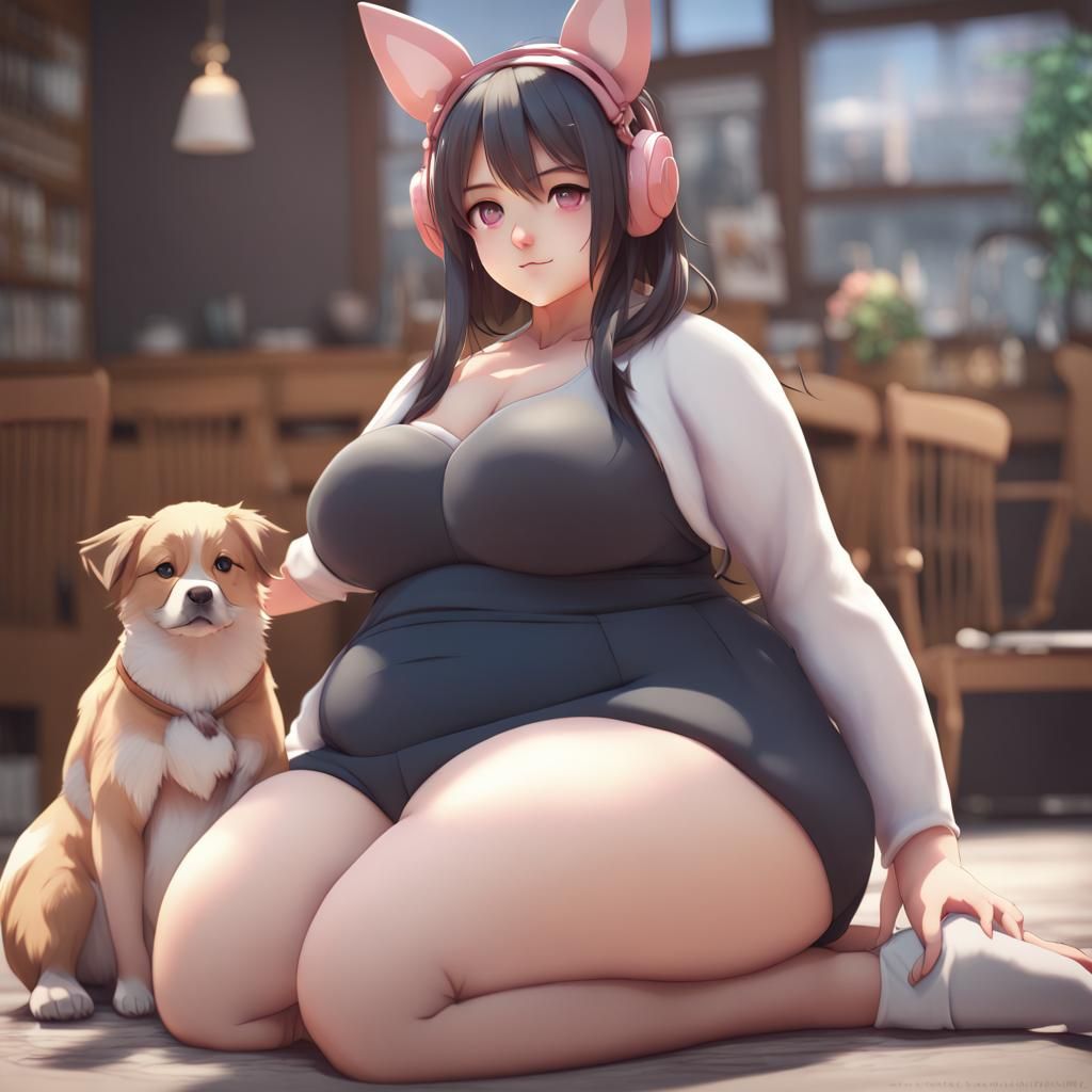Anime Girl with Dog Ears in 3D Style