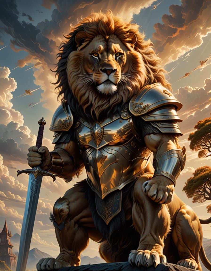 Lion of Legend in Epic Airbrush Style