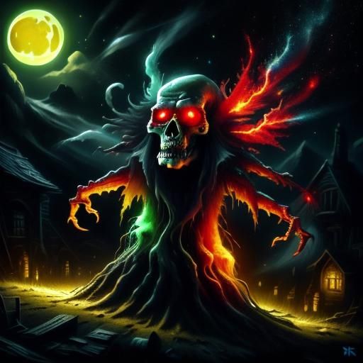 Eerie Ghost Rising in Graveyard Chalk Art