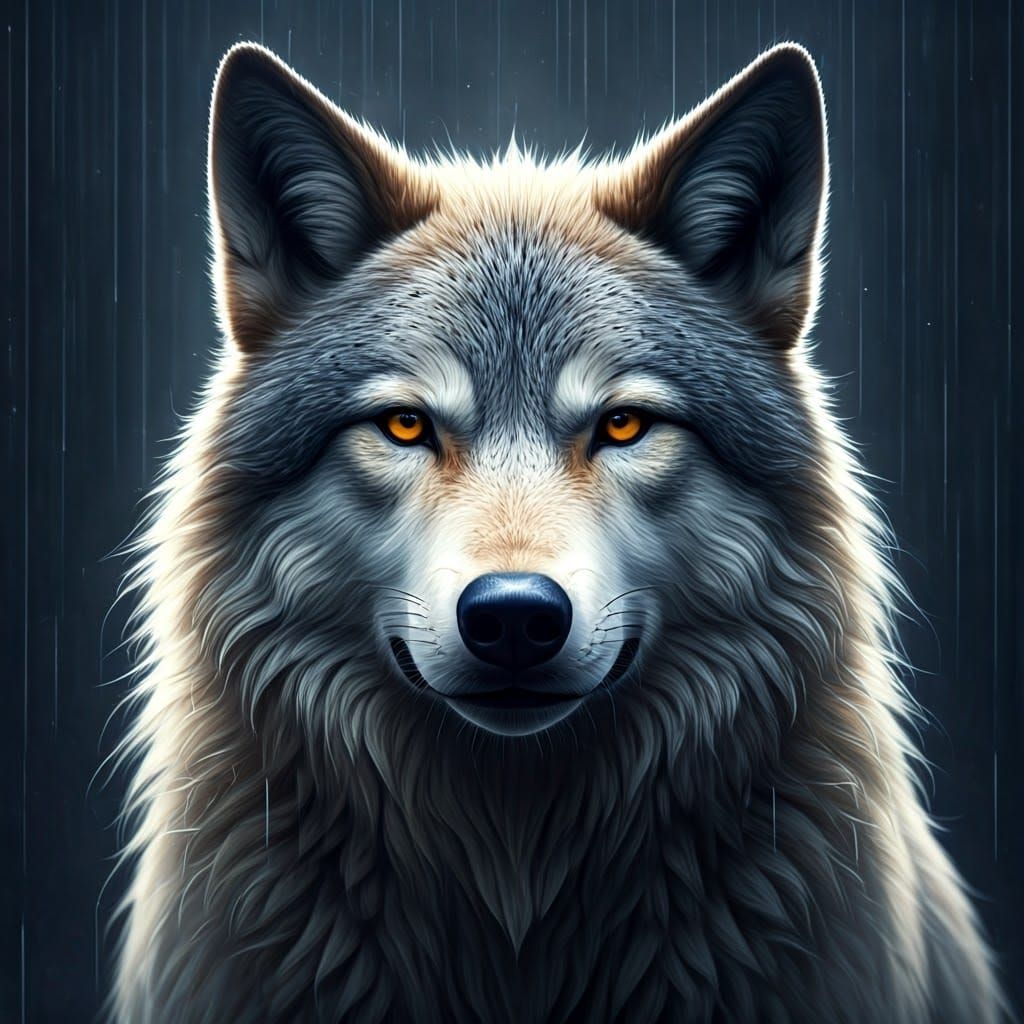 Majestic Wolf in Ethereal Raindrop Fur