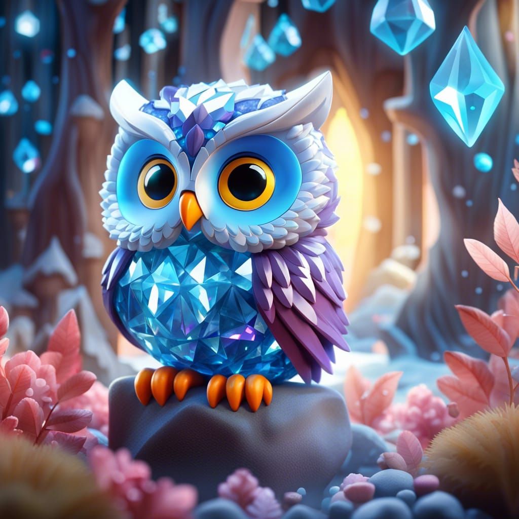 Chibi Crystal Owl in Fantasy Wonderland