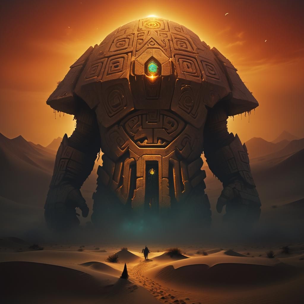 Majestic Golem in Desert Sands: Digital Art