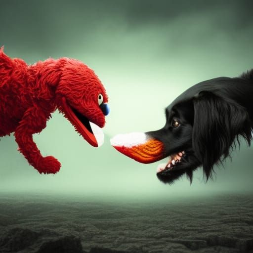Elmo fighting Dog demon