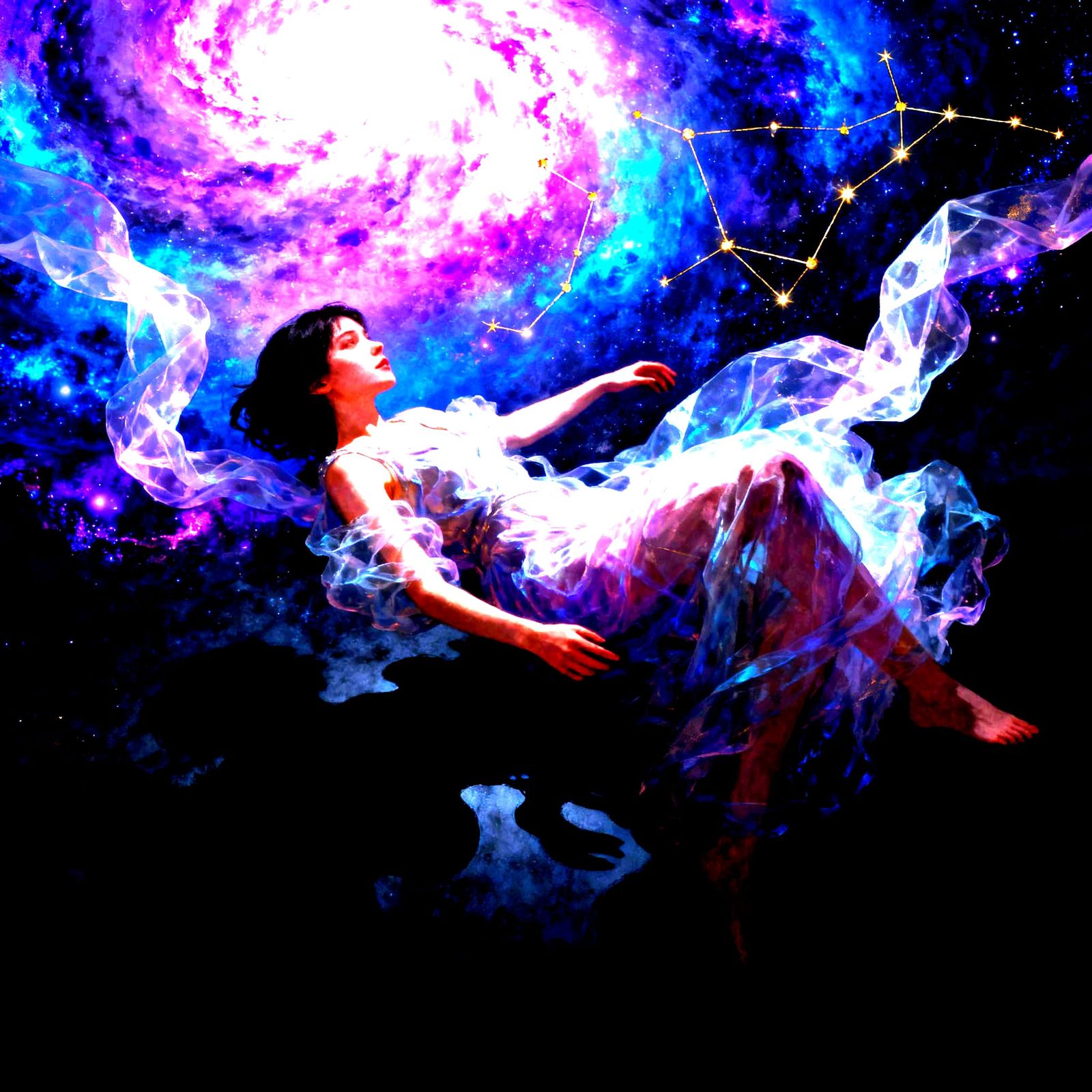 Ethereal Woman in Cosmic Dreamscape