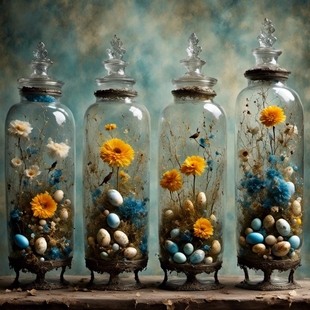 Apothecary Jars Filled with Springtime Treasures