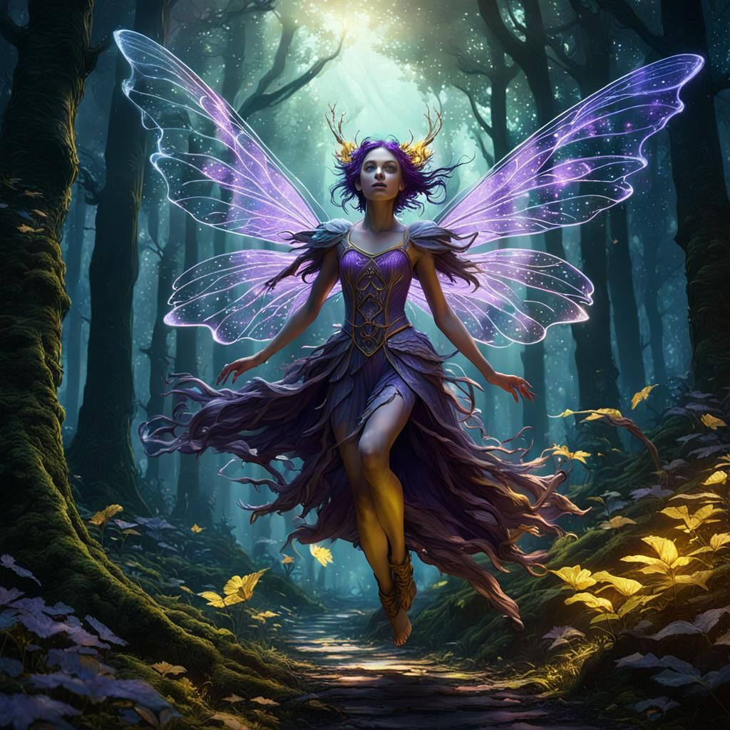 Lumenicent dream fairy flying through the forest