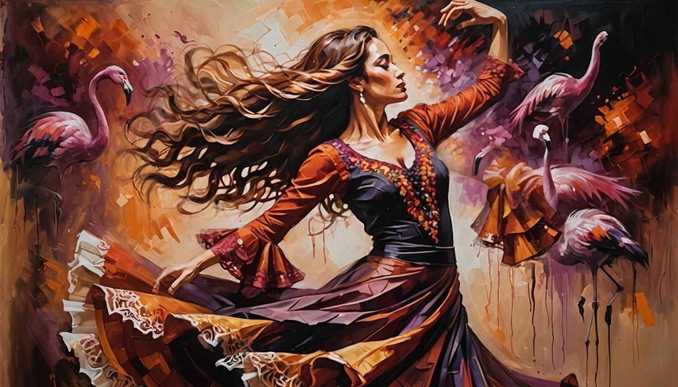 Flamenco Dancer in Plum: Vibrant Oil Painting