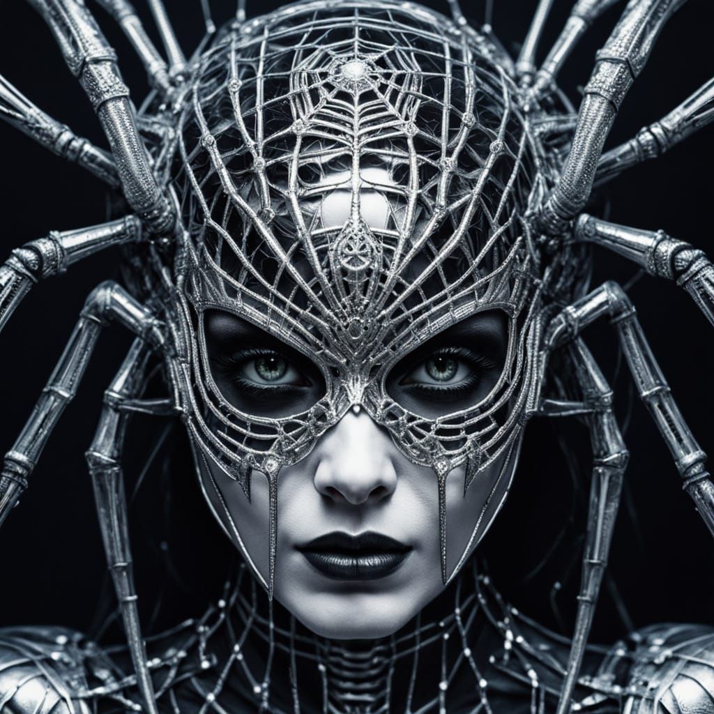 Retro-Futuristic Spiderwoman Portrait in Neo-Noir Aesthetic