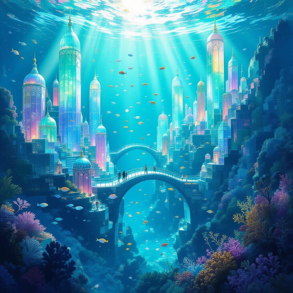 Fantastical Coral Reef City of Iridescent Sea Glass