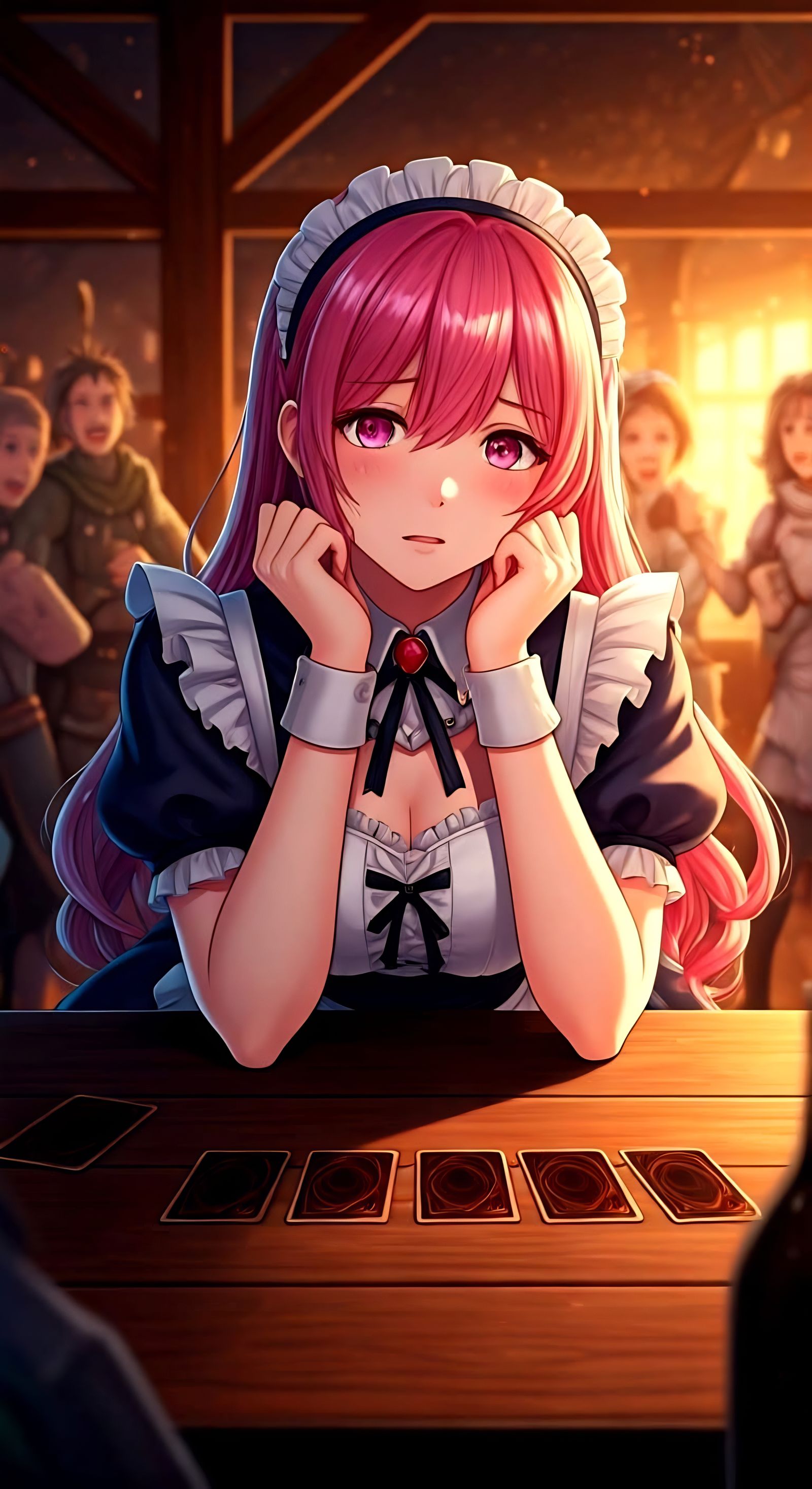 Anime Maid Girl in Sunset Tavern Setting